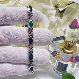 Vintage Emerald Marcasite 925 Silver bracelet